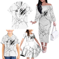 Dartboard Skull Darts Family Matching Off The Shoulder Long Sleeve Dress and Hawaiian Shirt with Torn Stone Texture and Cracked Marble Design - Wonder Print Shop