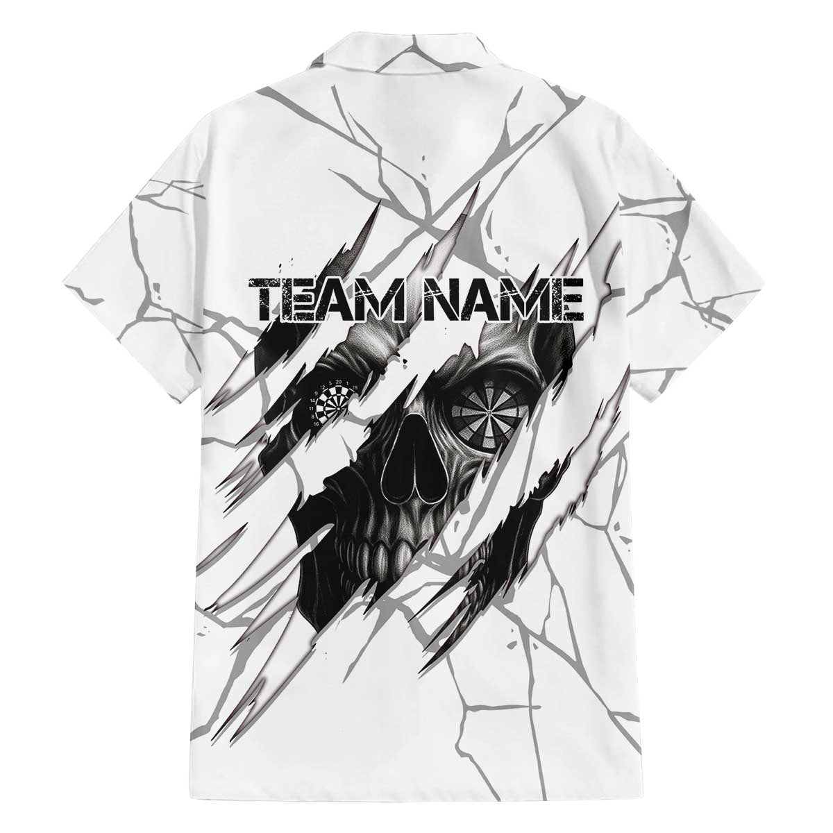 Dartboard Skull Darts Family Matching Off The Shoulder Long Sleeve Dress and Hawaiian Shirt with Torn Stone Texture and Cracked Marble Design - Wonder Print Shop