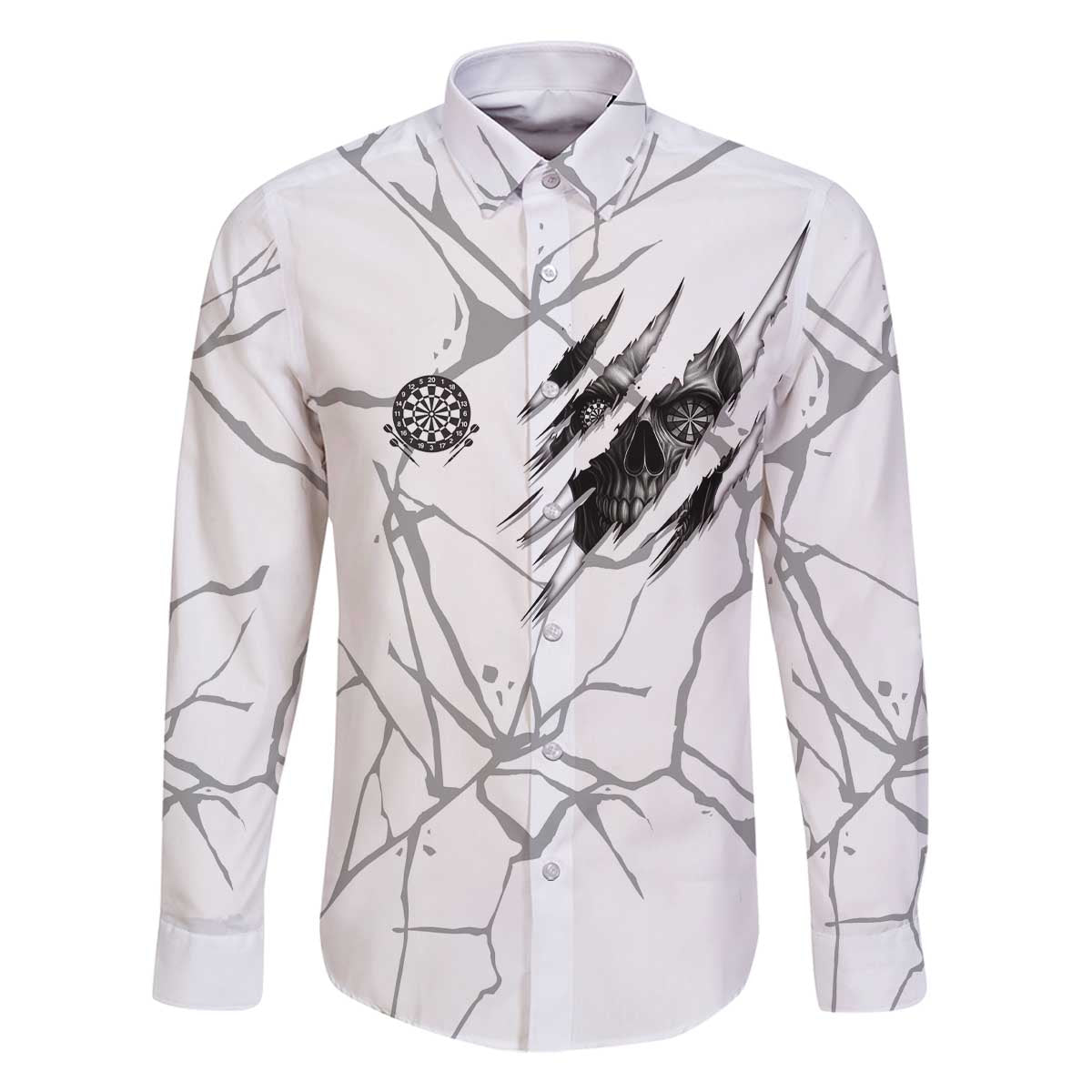 Dartboard Skull Darts Family Matching Off The Shoulder Long Sleeve Dress and Hawaiian Shirt with Torn Stone Texture and Cracked Marble Design - Wonder Print Shop