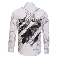 Dartboard Skull Darts Family Matching Off The Shoulder Long Sleeve Dress and Hawaiian Shirt with Torn Stone Texture and Cracked Marble Design - Wonder Print Shop