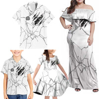 Dartboard Skull Darts Family Matching Off Shoulder Maxi Dress and Hawaiian Shirt with Torn Stone Texture and Cracked Marble Design - Wonder Print Shop