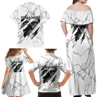 Dartboard Skull Darts Family Matching Off Shoulder Maxi Dress and Hawaiian Shirt with Torn Stone Texture and Cracked Marble Design - Wonder Print Shop
