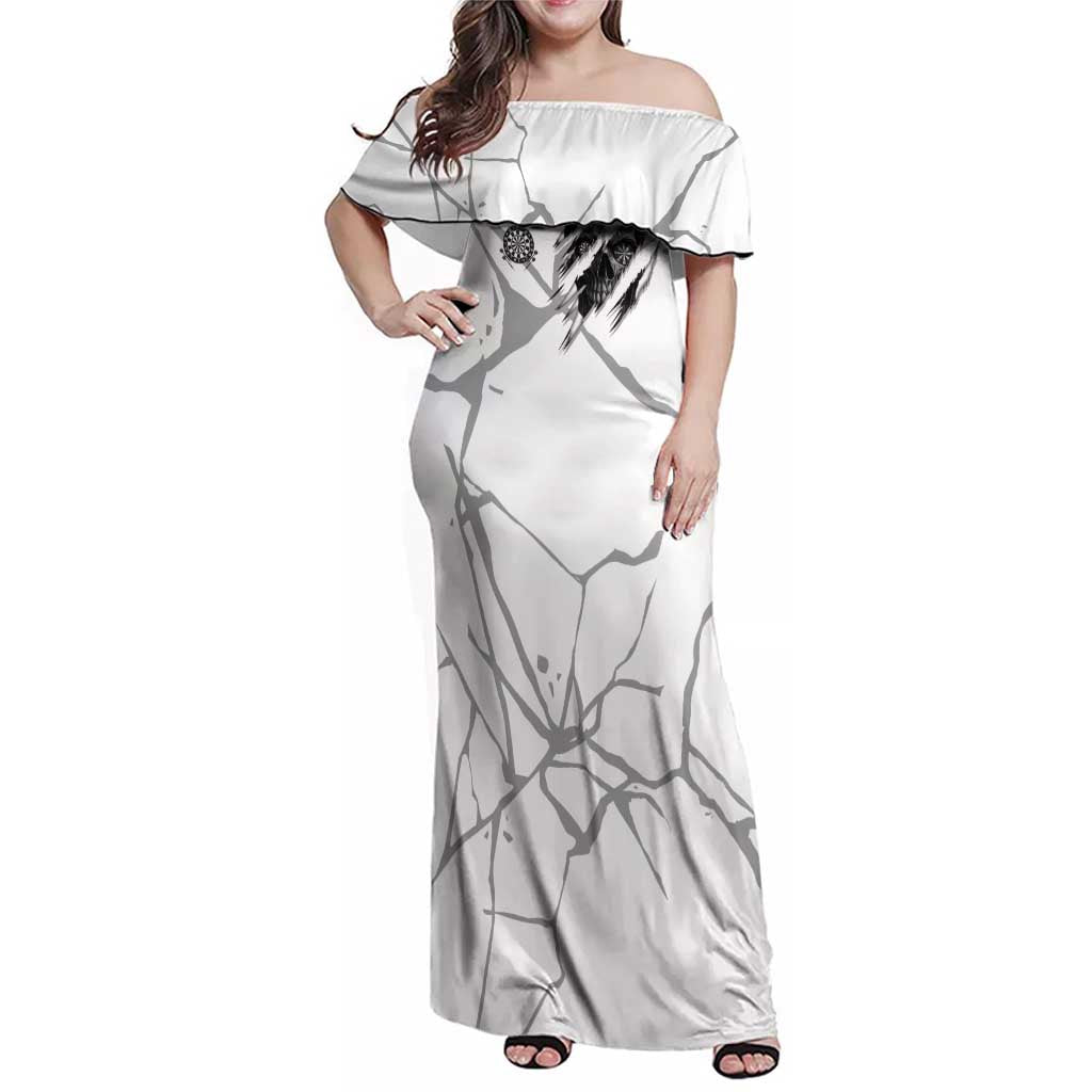 Dartboard Skull Darts Family Matching Off Shoulder Maxi Dress and Hawaiian Shirt with Torn Stone Texture and Cracked Marble Design - Wonder Print Shop