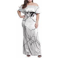 Dartboard Skull Darts Family Matching Off Shoulder Maxi Dress and Hawaiian Shirt with Torn Stone Texture and Cracked Marble Design - Wonder Print Shop