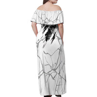 Dartboard Skull Darts Family Matching Off Shoulder Maxi Dress and Hawaiian Shirt with Torn Stone Texture and Cracked Marble Design - Wonder Print Shop