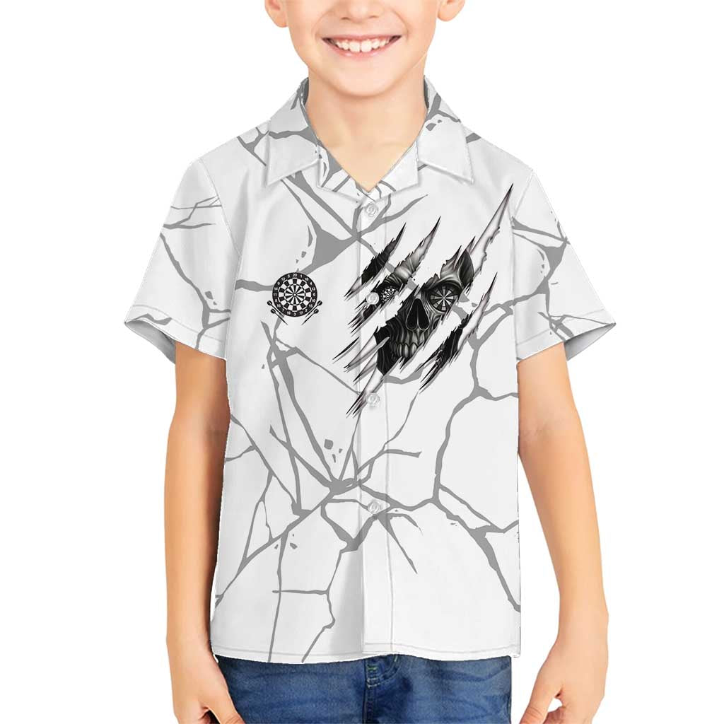 Dartboard Skull Darts Family Matching Off Shoulder Maxi Dress and Hawaiian Shirt with Torn Stone Texture and Cracked Marble Design - Wonder Print Shop