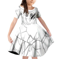 Dartboard Skull Darts Family Matching Off Shoulder Short Dress and Hawaiian Shirt with Torn Stone Texture and Cracked Marble Design - Wonder Print Shop