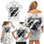 Dartboard Skull Darts Family Matching Off Shoulder Short Dress and Hawaiian Shirt with Torn Stone Texture and Cracked Marble Design - Wonder Print Shop