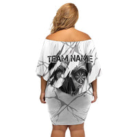 Dartboard Skull Darts Family Matching Off Shoulder Short Dress and Hawaiian Shirt with Torn Stone Texture and Cracked Marble Design - Wonder Print Shop