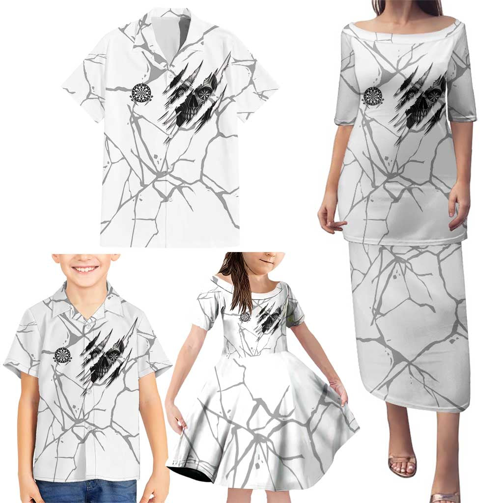 Dartboard Skull Darts Family Matching Puletasi and Hawaiian Shirt with Torn Stone Texture and Cracked Marble Design - Wonder Print Shop