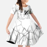 Dartboard Skull Darts Family Matching Short Sleeve Bodycon Dress and Hawaiian Shirt with Torn Stone Texture and Cracked Marble Design - Wonder Print Shop