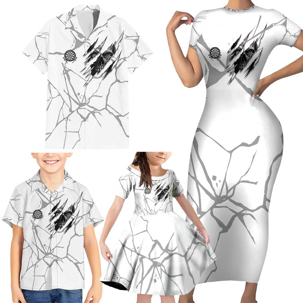 Dartboard Skull Darts Family Matching Short Sleeve Bodycon Dress and Hawaiian Shirt with Torn Stone Texture and Cracked Marble Design - Wonder Print Shop