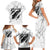 Dartboard Skull Darts Family Matching Short Sleeve Bodycon Dress and Hawaiian Shirt with Torn Stone Texture and Cracked Marble Design - Wonder Print Shop