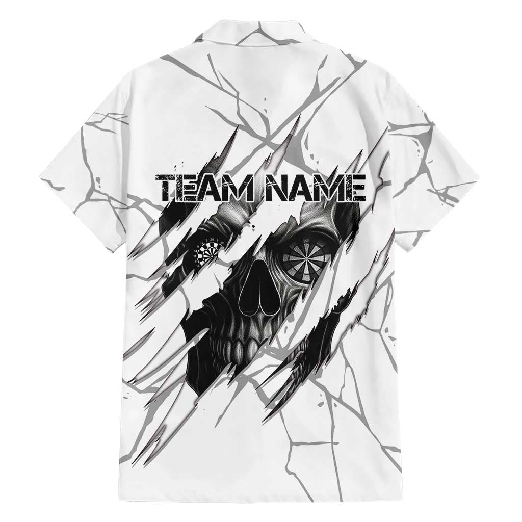 Dartboard Skull Darts Family Matching Short Sleeve Bodycon Dress and Hawaiian Shirt with Torn Stone Texture and Cracked Marble Design - Wonder Print Shop