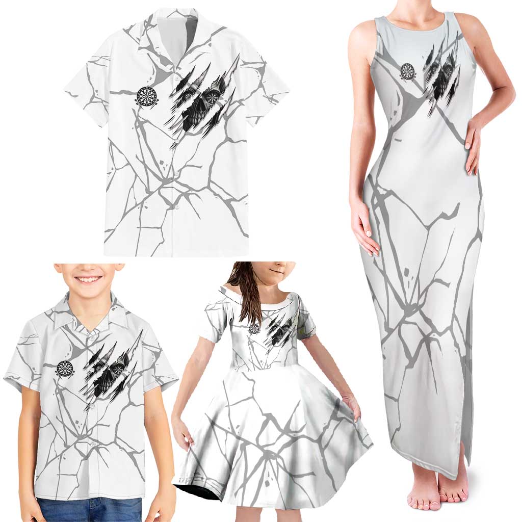 Dartboard Skull Darts Family Matching Tank Maxi Dress and Hawaiian Shirt with Torn Stone Texture and Cracked Marble Design - Wonder Print Shop