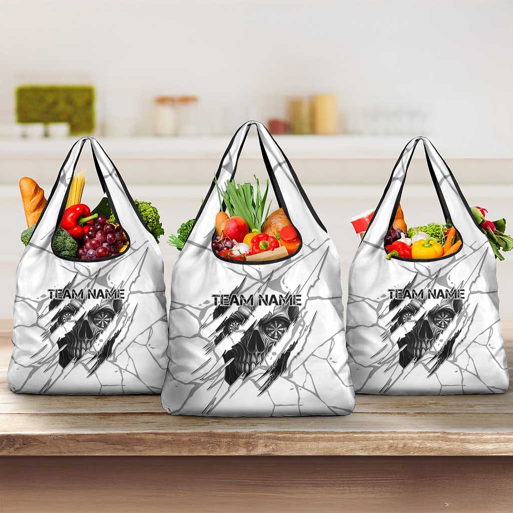Dartboard Skull Darts Grocery Bag with Torn Stone Texture and Cracked Marble Design - Wonder Print Shop