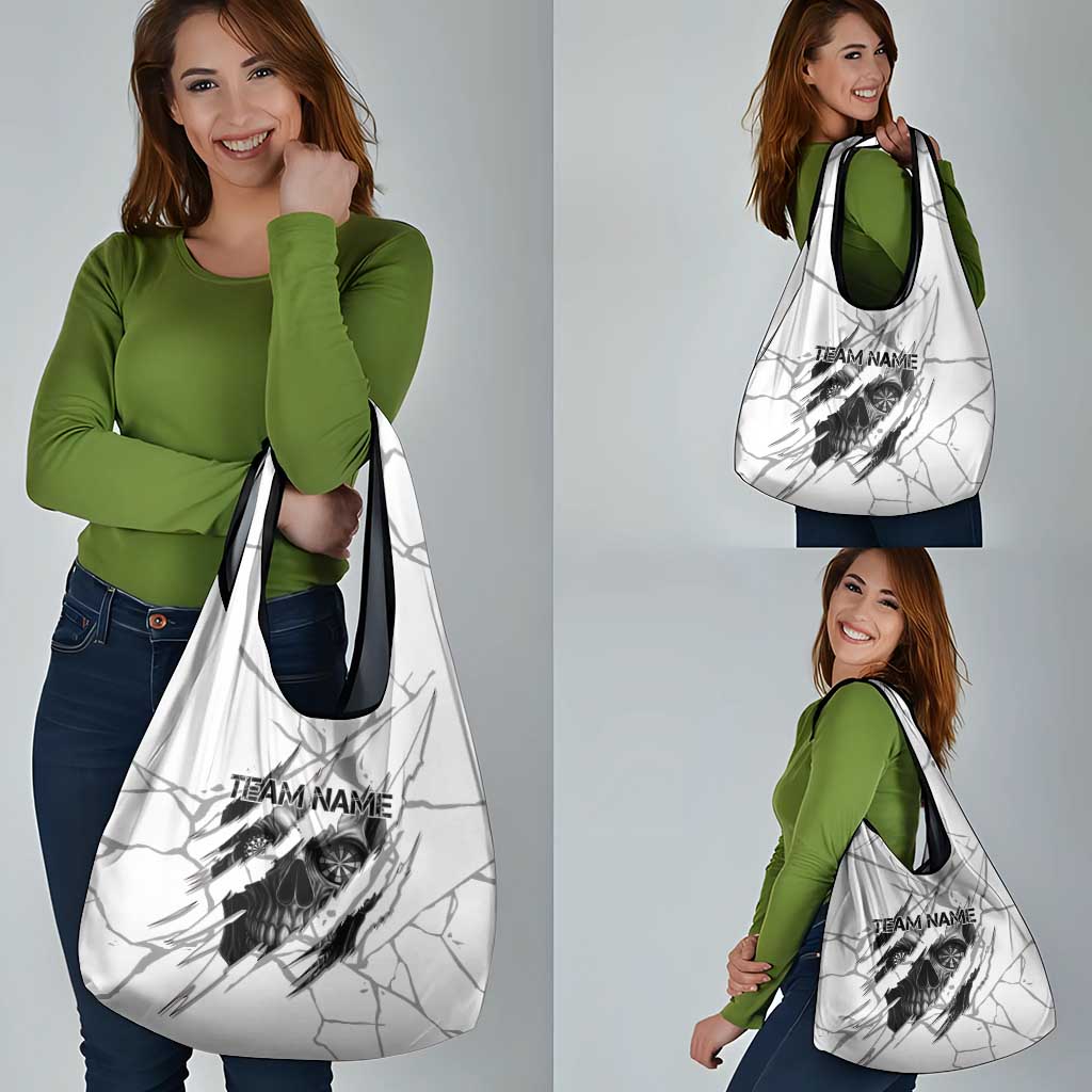 Dartboard Skull Darts Grocery Bag with Torn Stone Texture and Cracked Marble Design - Wonder Print Shop