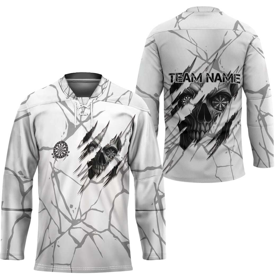 Dartboard Skull Darts Hockey Jersey with Torn Stone Texture and Cracked Marble Design - Wonder Print Shop
