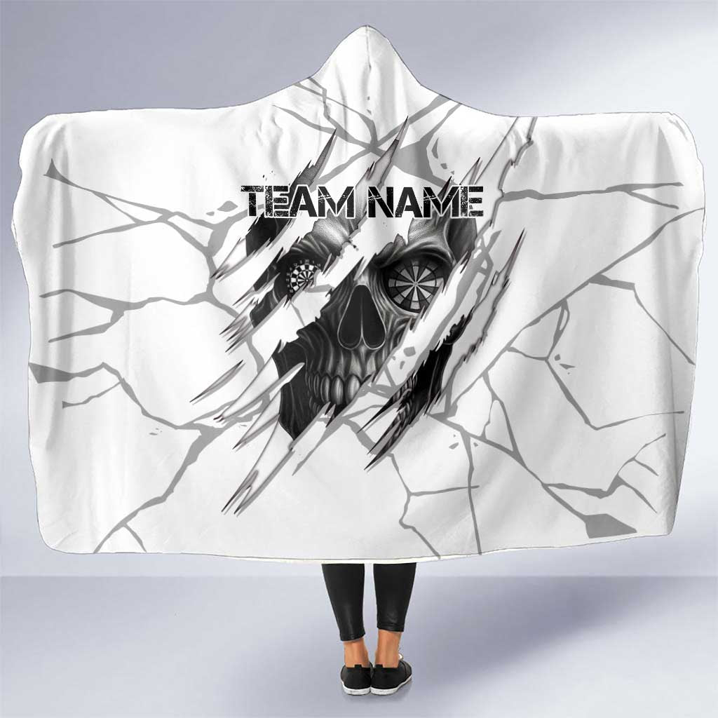 Dartboard Skull Darts Hooded Blanket with Torn Stone Texture and Cracked Marble Design - Wonder Print Shop