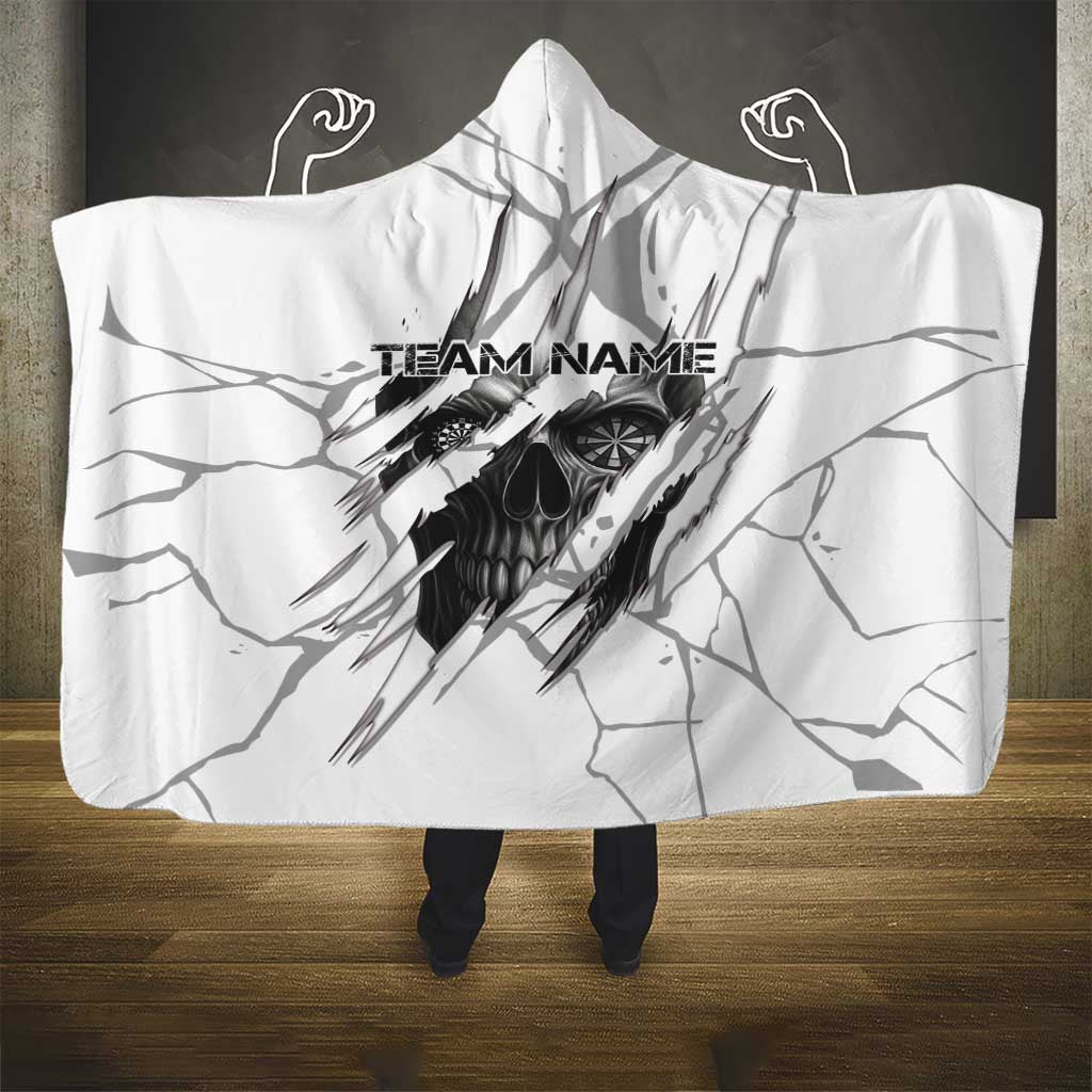 Dartboard Skull Darts Hooded Blanket with Torn Stone Texture and Cracked Marble Design - Wonder Print Shop