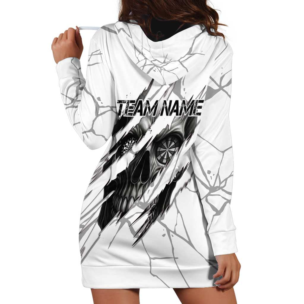 Dartboard Skull Darts Hoodie Dress with Torn Stone Texture and Cracked Marble Design - Wonder Print Shop