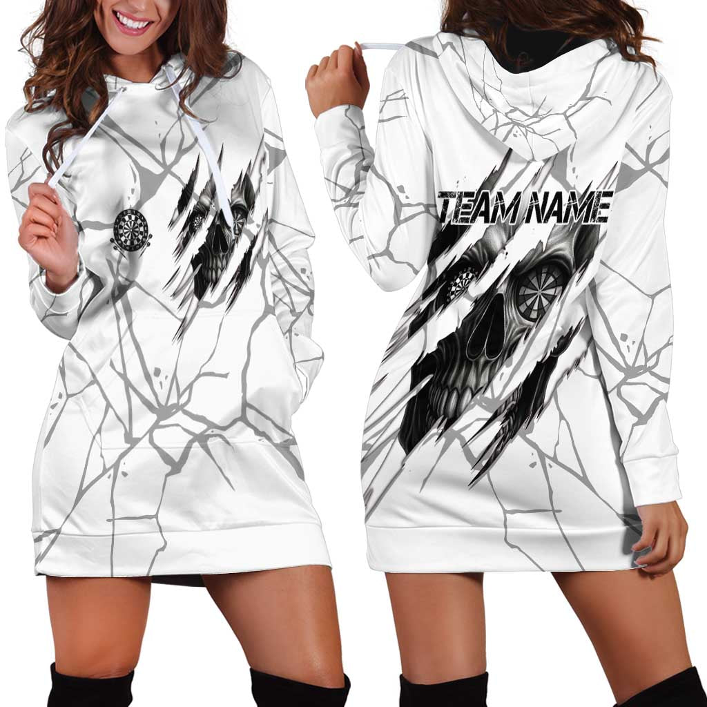 Dartboard Skull Darts Hoodie Dress with Torn Stone Texture and Cracked Marble Design - Wonder Print Shop