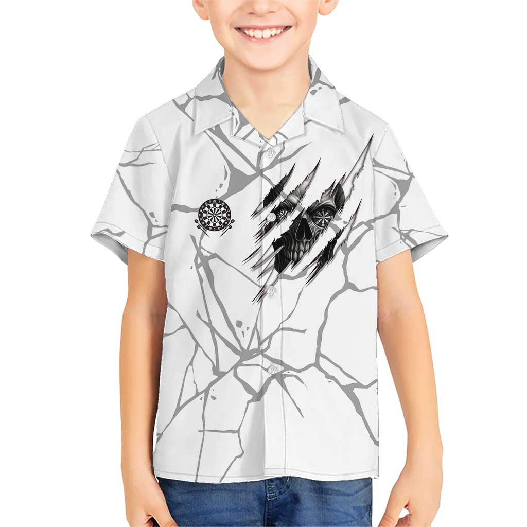 Dartboard Skull Darts Kid Hawaiian Shirt with Torn Stone Texture and Cracked Marble Design - Wonder Print Shop