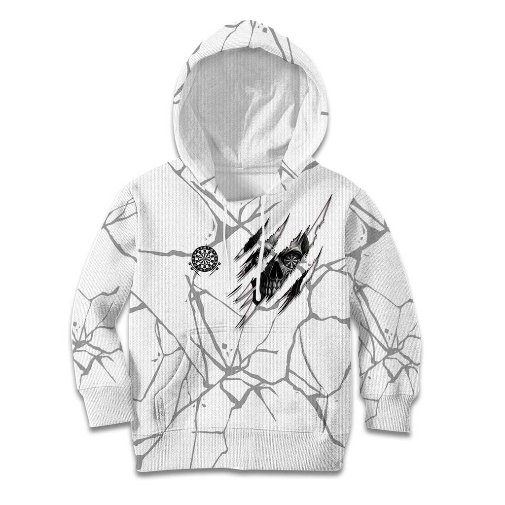 Dartboard Skull Darts Kid Hoodie with Torn Stone Texture and Cracked Marble Design - Wonder Print Shop