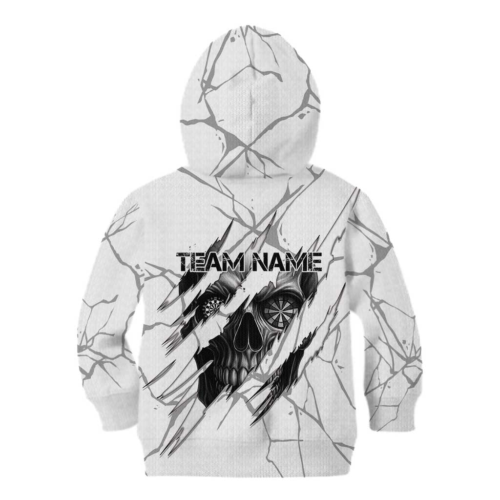 Dartboard Skull Darts Kid Hoodie with Torn Stone Texture and Cracked Marble Design - Wonder Print Shop