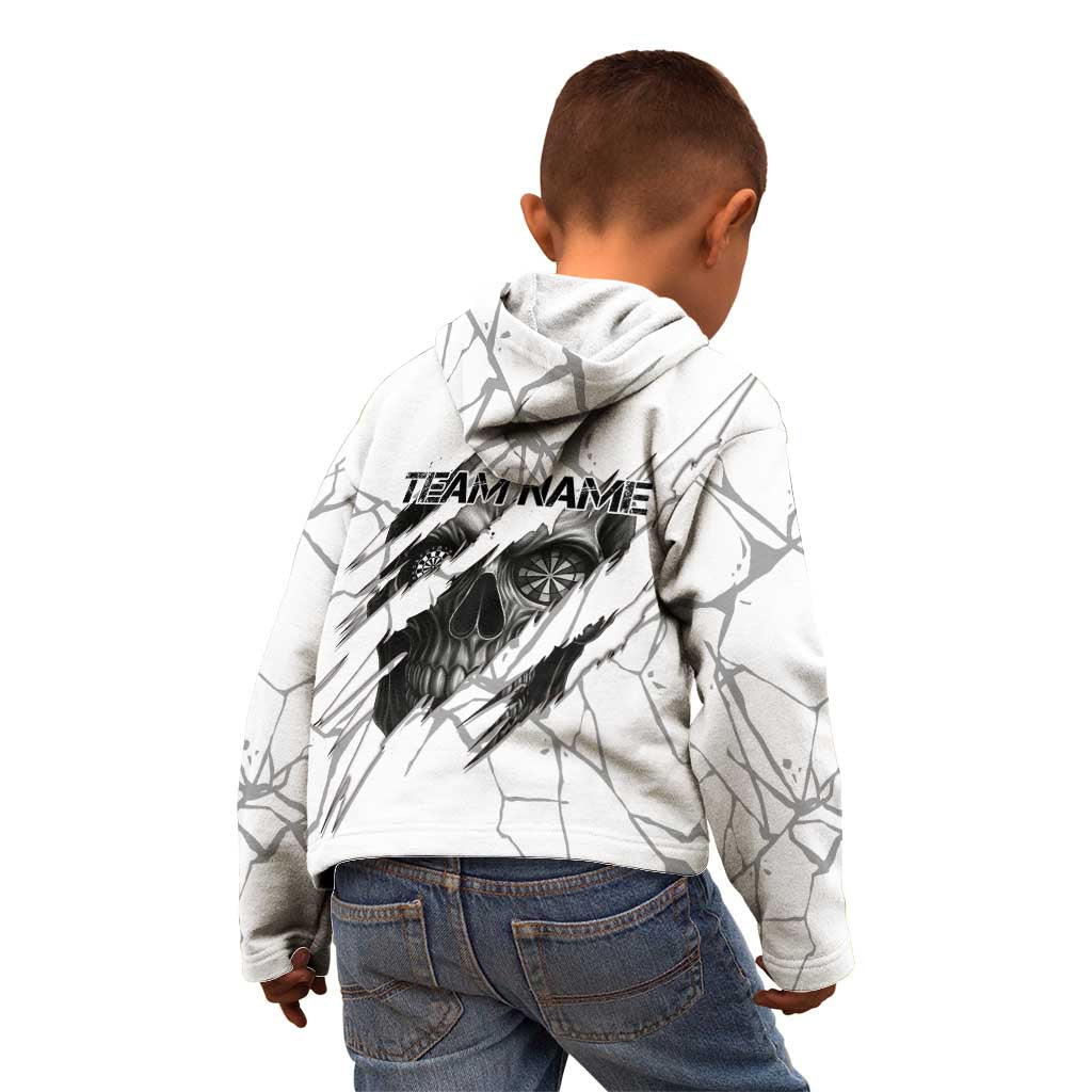 Dartboard Skull Darts Kid Hoodie with Torn Stone Texture and Cracked Marble Design - Wonder Print Shop