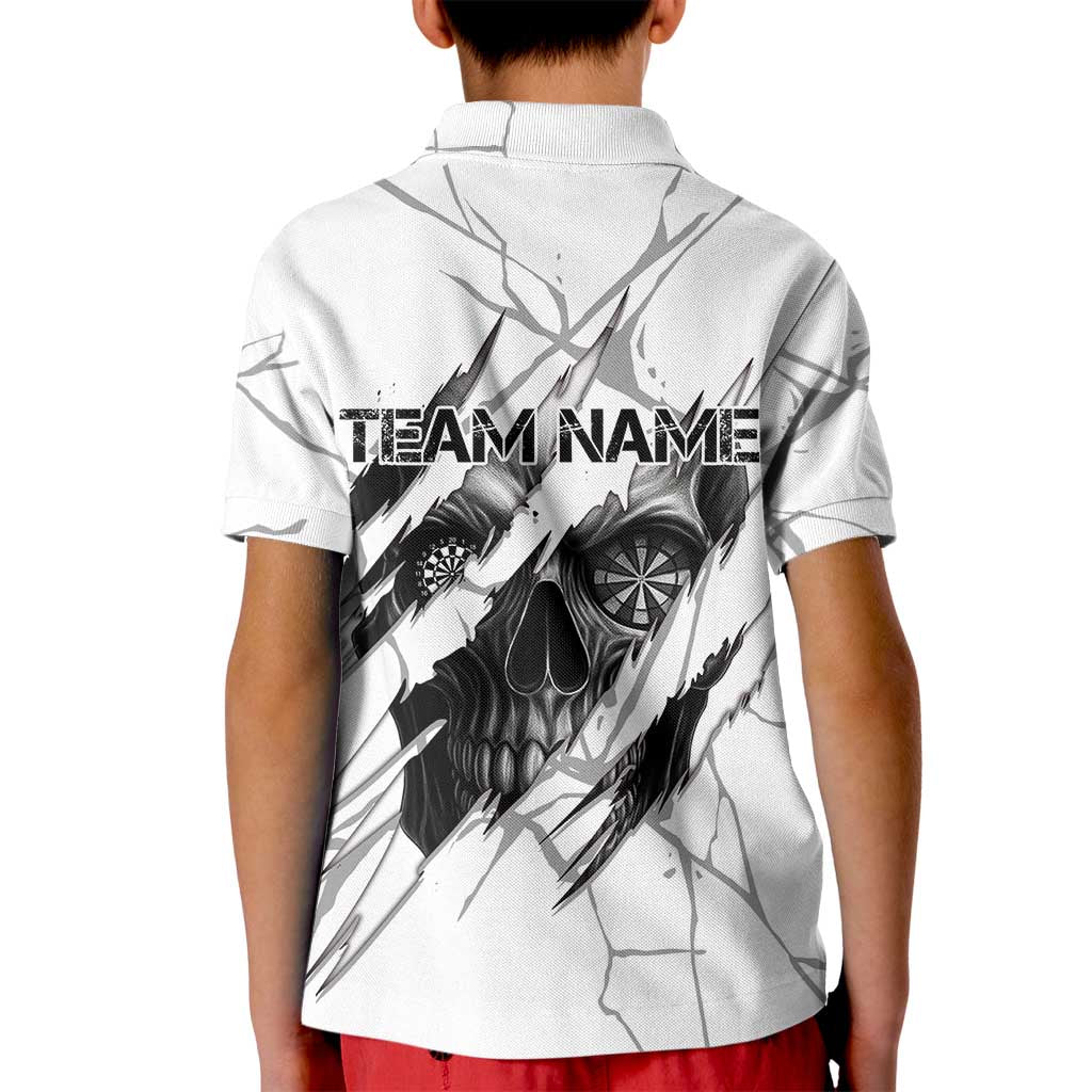 Dartboard Skull Darts Kid Polo Shirt with Torn Stone Texture and Cracked Marble Design - Wonder Print Shop