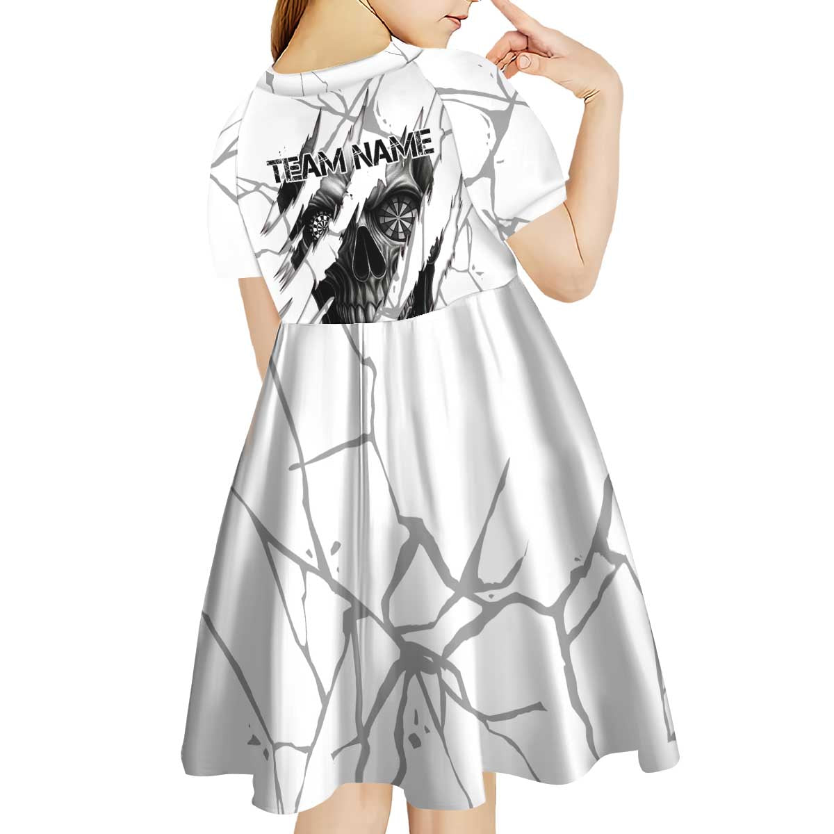 Dartboard Skull Darts Kid Short Sleeve Dress with Torn Stone Texture and Cracked Marble Design - Wonder Print Shop