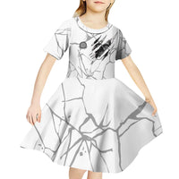 Dartboard Skull Darts Kid Short Sleeve Dress with Torn Stone Texture and Cracked Marble Design - Wonder Print Shop
