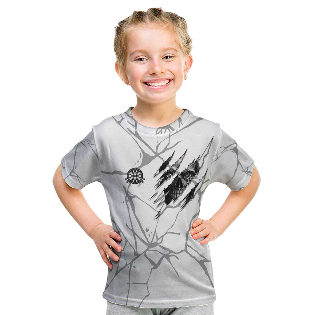 Dartboard Skull Darts Kid T Shirt with Torn Stone Texture and Cracked Marble Design - Wonder Print Shop