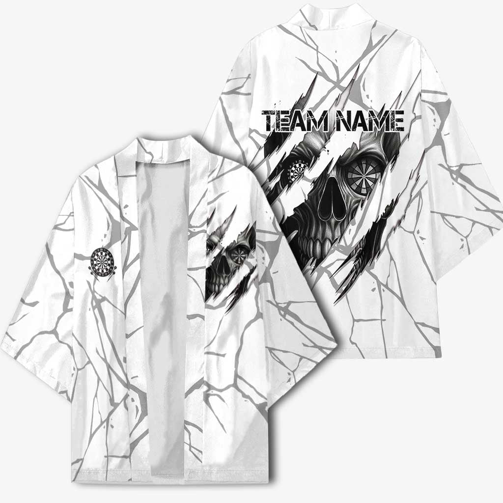 Dartboard Skull Darts Kimono with Torn Stone Texture and Cracked Marble Design - Wonder Print Shop