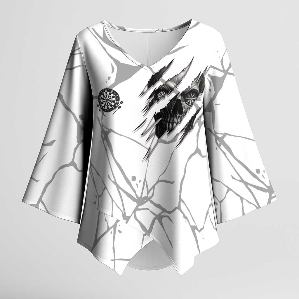 Dartboard Skull Darts Kimono Sleeve Blouse with Torn Stone Texture and Cracked Marble Design - Wonder Print Shop