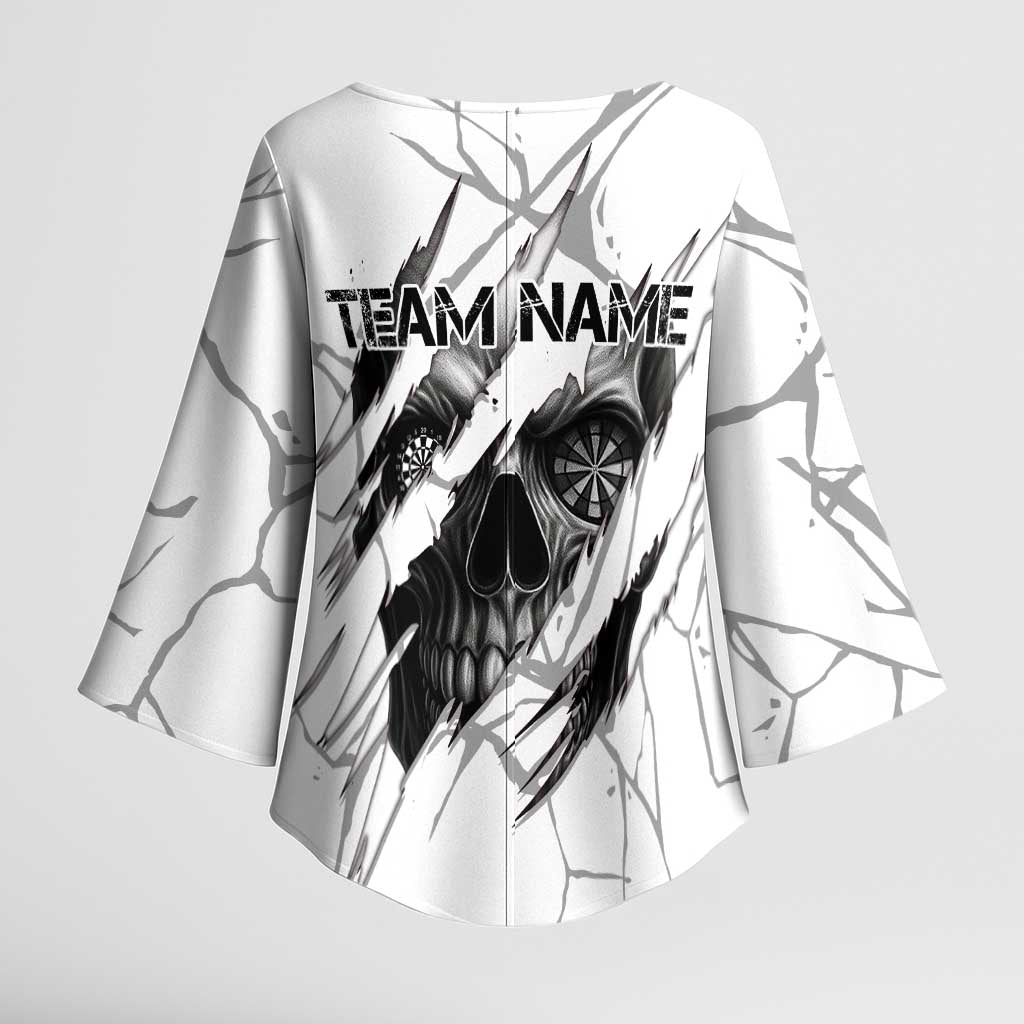 Dartboard Skull Darts Kimono Sleeve Blouse with Torn Stone Texture and Cracked Marble Design - Wonder Print Shop