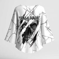 Dartboard Skull Darts Kimono Sleeve Blouse with Torn Stone Texture and Cracked Marble Design - Wonder Print Shop