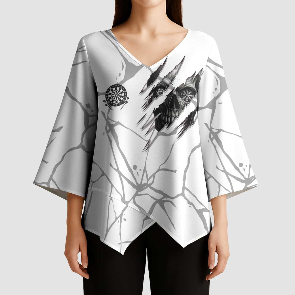 Dartboard Skull Darts Kimono Sleeve Blouse with Torn Stone Texture and Cracked Marble Design - Wonder Print Shop