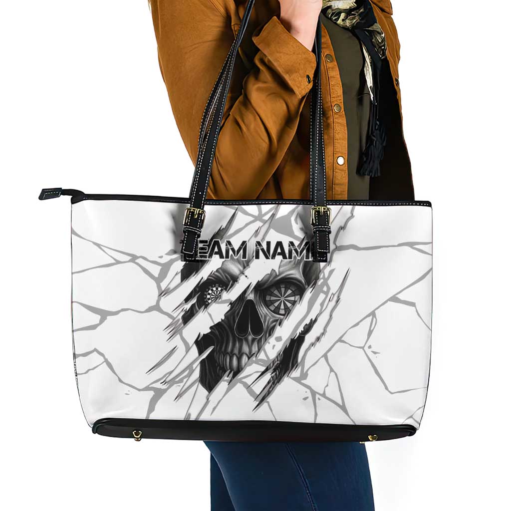 Dartboard Skull Darts Leather Tote Bag with Torn Stone Texture and Cracked Marble Design - Wonder Print Shop