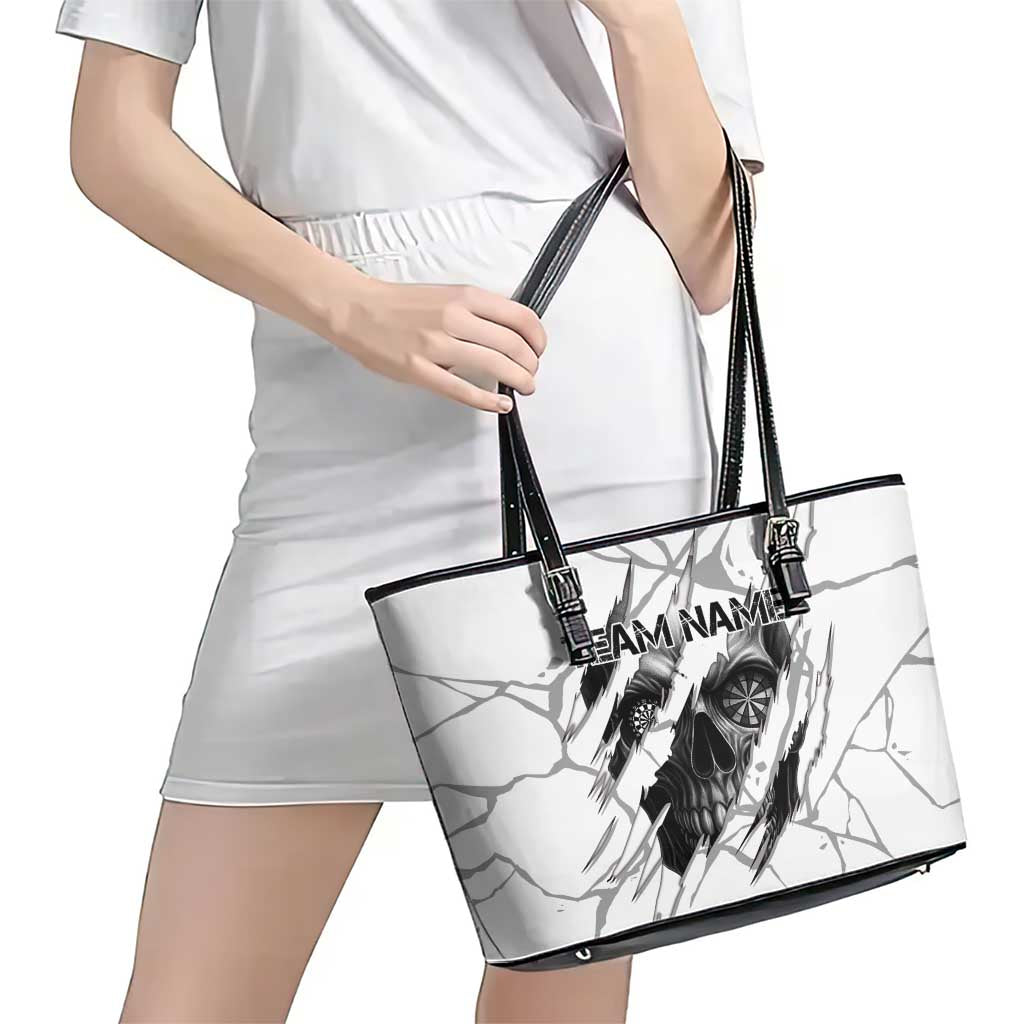 Dartboard Skull Darts Leather Tote Bag with Torn Stone Texture and Cracked Marble Design - Wonder Print Shop
