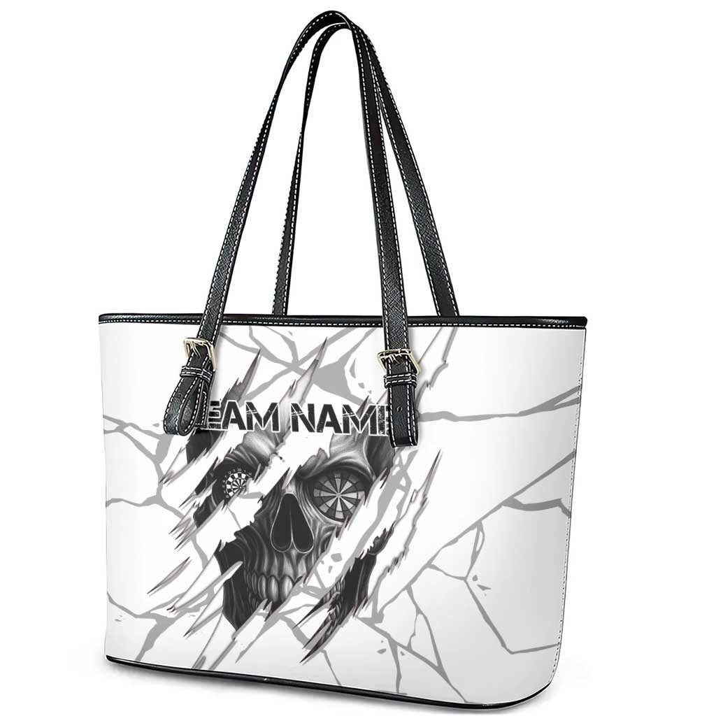Dartboard Skull Darts Leather Tote Bag with Torn Stone Texture and Cracked Marble Design - Wonder Print Shop