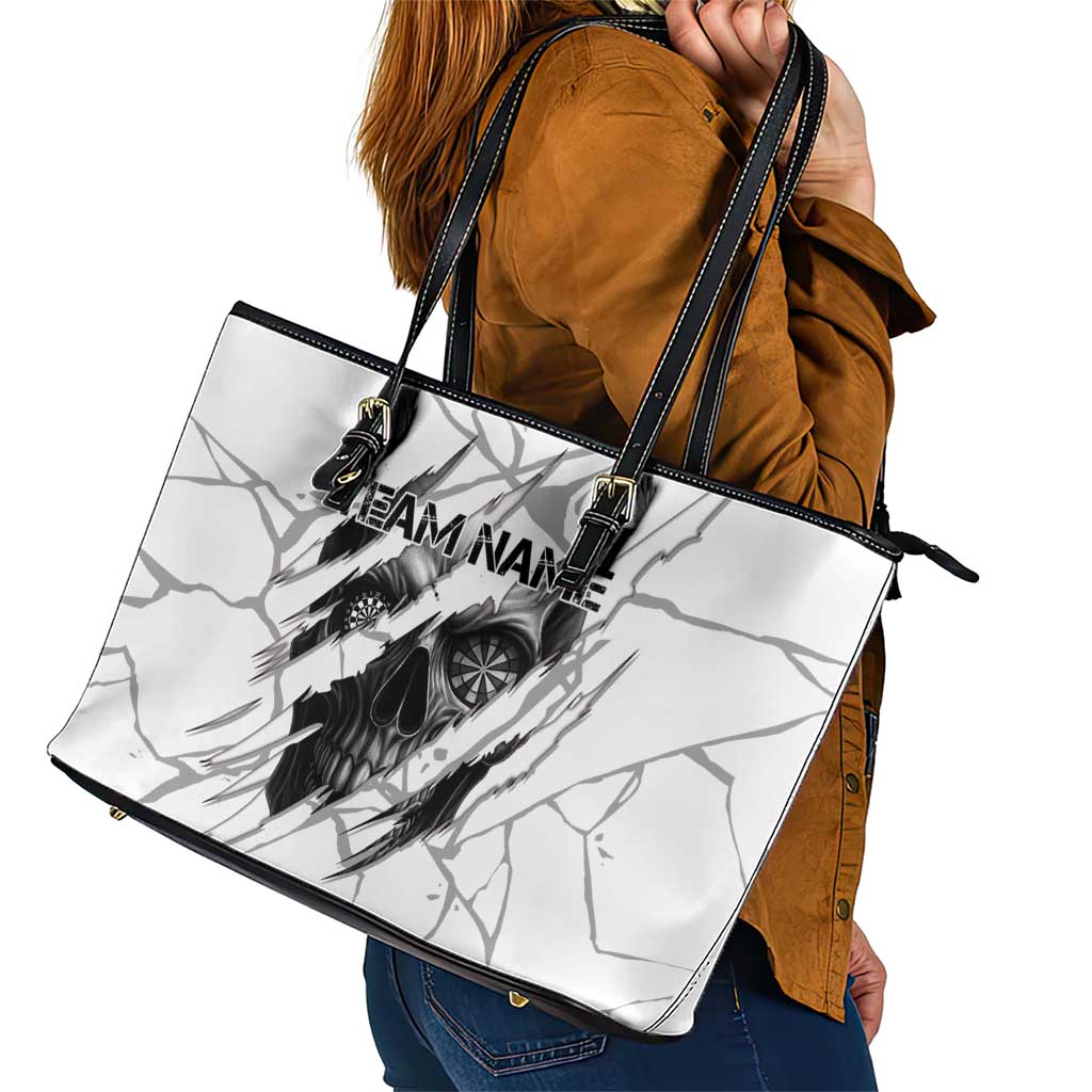 Dartboard Skull Darts Leather Tote Bag with Torn Stone Texture and Cracked Marble Design - Wonder Print Shop