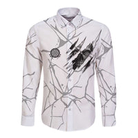 Dartboard Skull Darts Long Sleeve Button Shirt with Torn Stone Texture and Cracked Marble Design - Wonder Print Shop