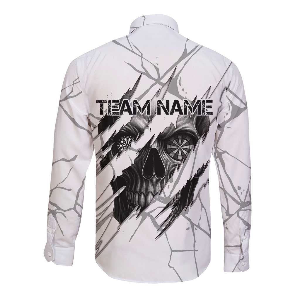 Dartboard Skull Darts Long Sleeve Button Shirt with Torn Stone Texture and Cracked Marble Design - Wonder Print Shop