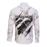 Dartboard Skull Darts Long Sleeve Button Shirt with Torn Stone Texture and Cracked Marble Design - Wonder Print Shop
