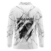 Dartboard Skull Darts Long Sleeve Polo Shirt with Torn Stone Texture and Cracked Marble Design - Wonder Print Shop