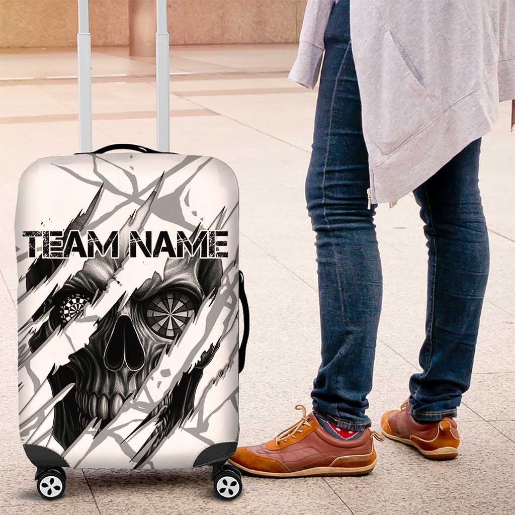 Dartboard Skull Darts Luggage Cover with Torn Stone Texture and Cracked Marble Design - Wonder Print Shop