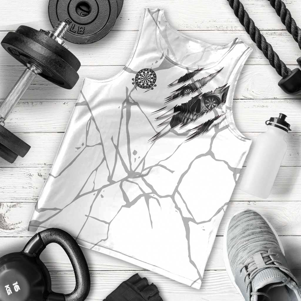 Dartboard Skull Darts Men Tank Top with Torn Stone Texture and Cracked Marble Design - Wonder Print Shop