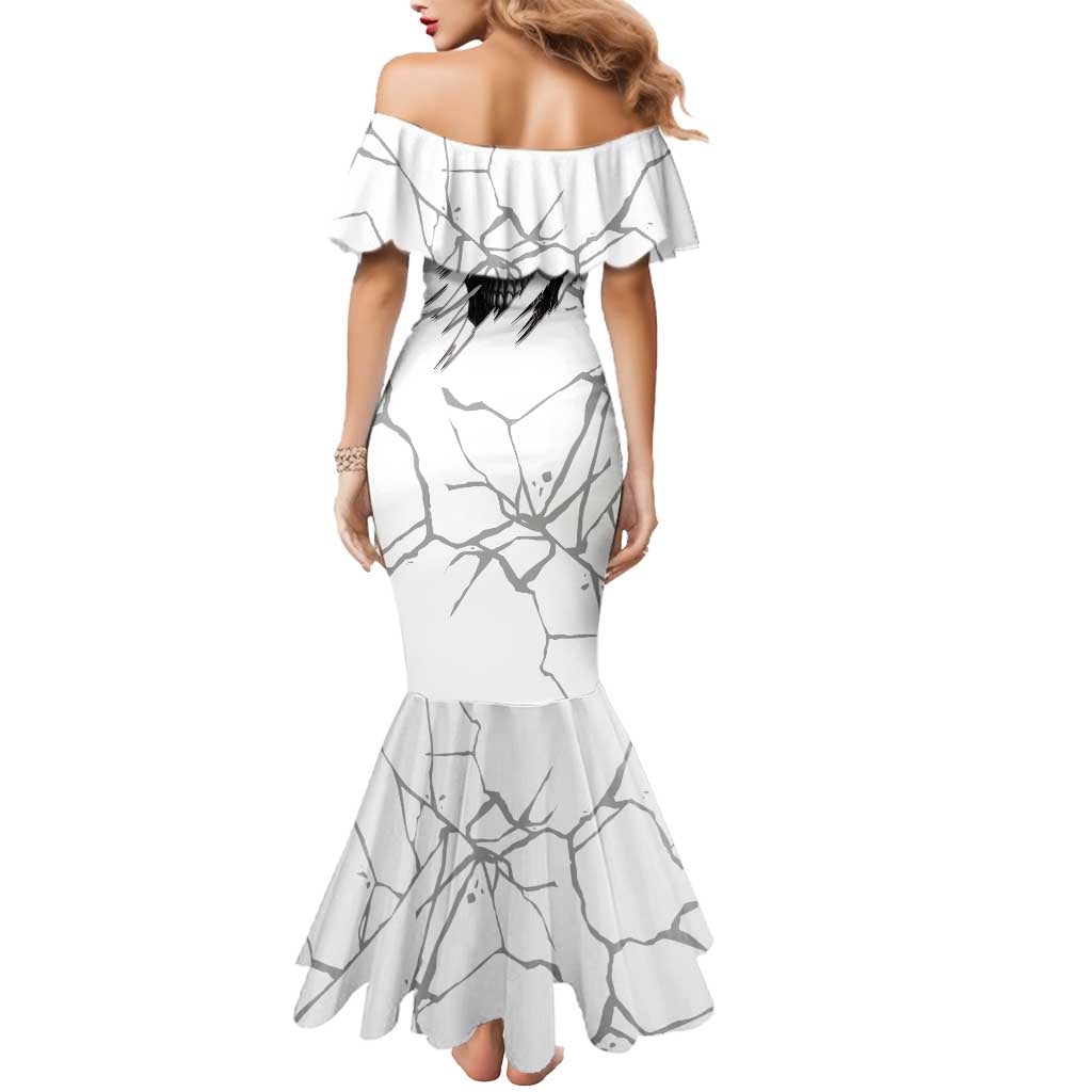 Dartboard Skull Darts Mermaid Dress with Torn Stone Texture and Cracked Marble Design - Wonder Print Shop